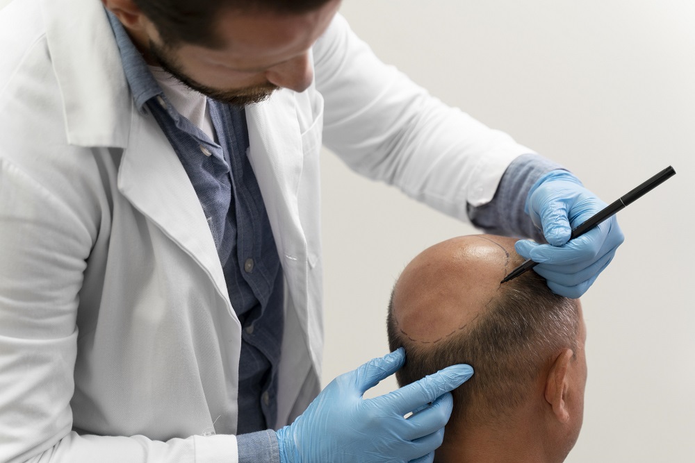 man going through follicular unit extraction process - skin and recon