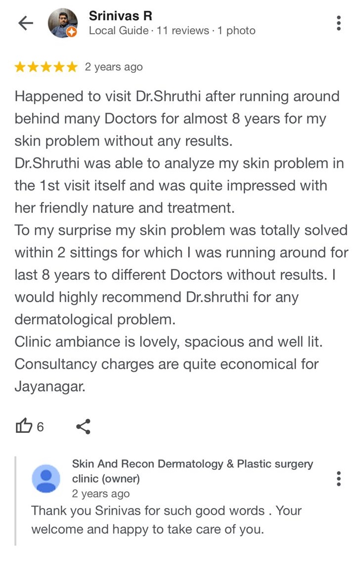 Srinivas R Google Review - skin and recon