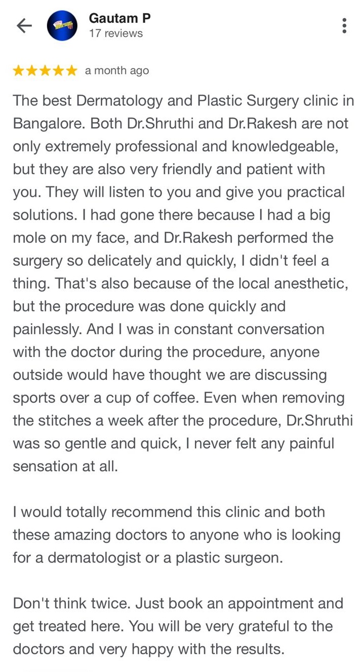 Gautam P Google Review - skin and recon